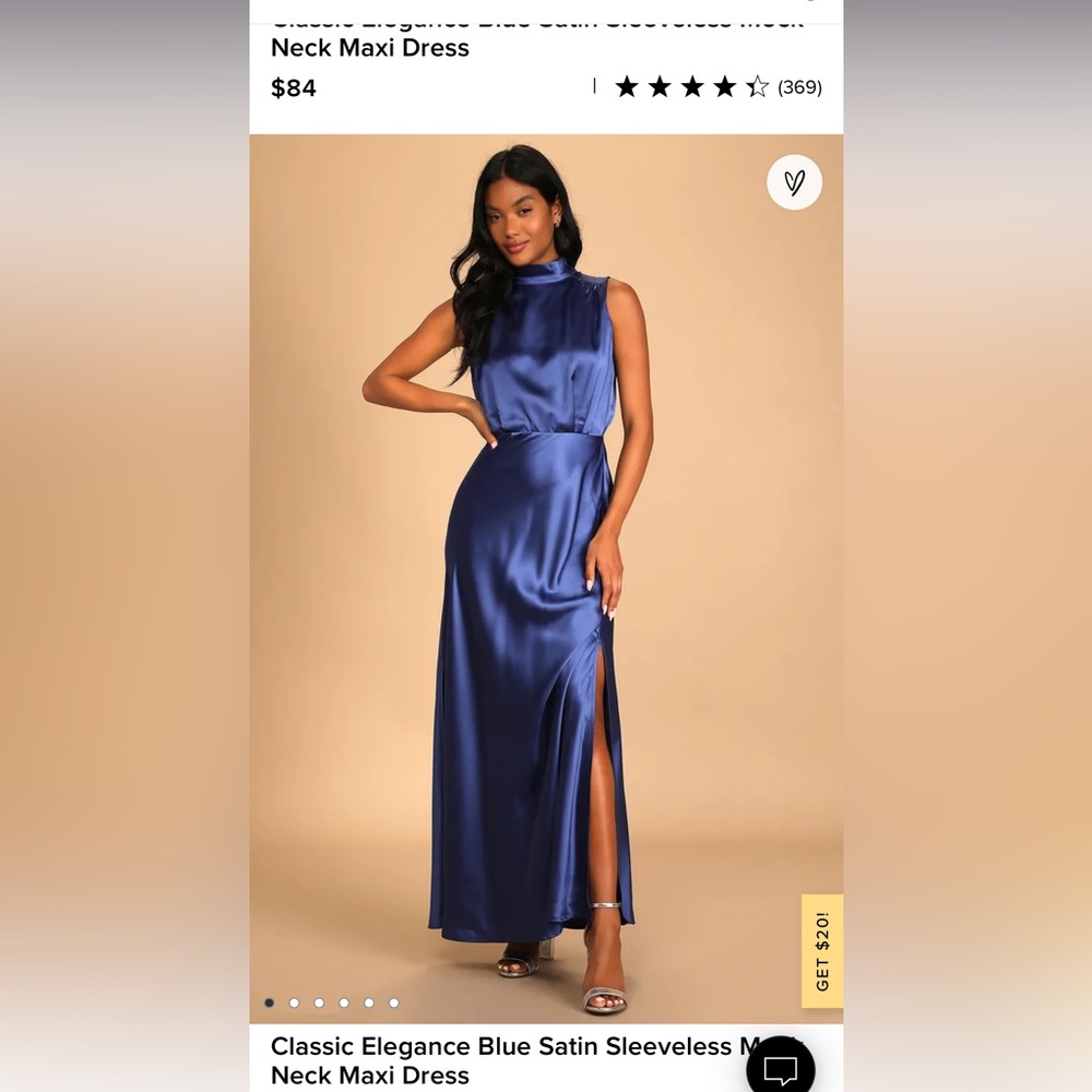 Lulu’s Classic Elegance Blue Satin Sleeveless Mock Neck Maxi Dress